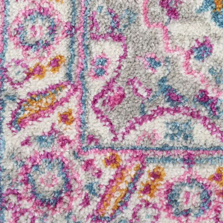 Light Gray And Pink Medallion Area Rug Photo 3