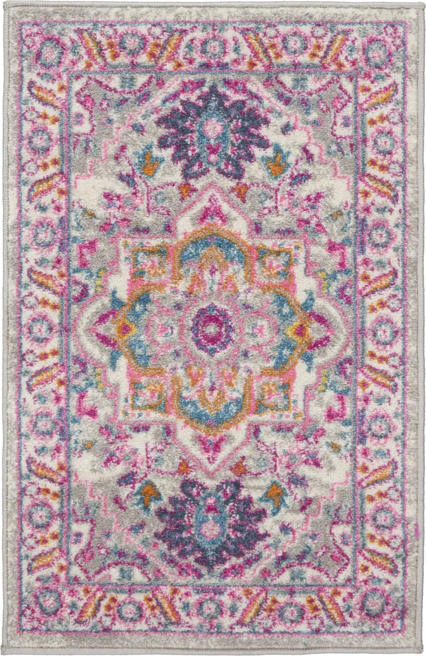 Light Gray and Pink Medallion Scatter Rug Photo 8