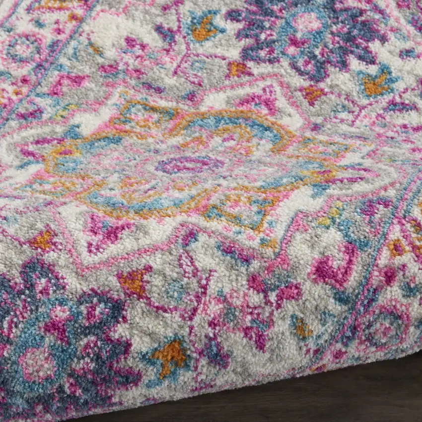 Light Gray and Pink Medallion Scatter Rug Photo 2