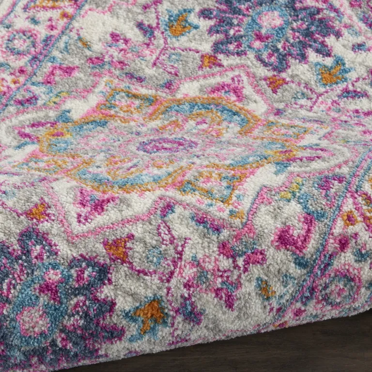 Light Gray and Pink Medallion Scatter Rug Photo 2