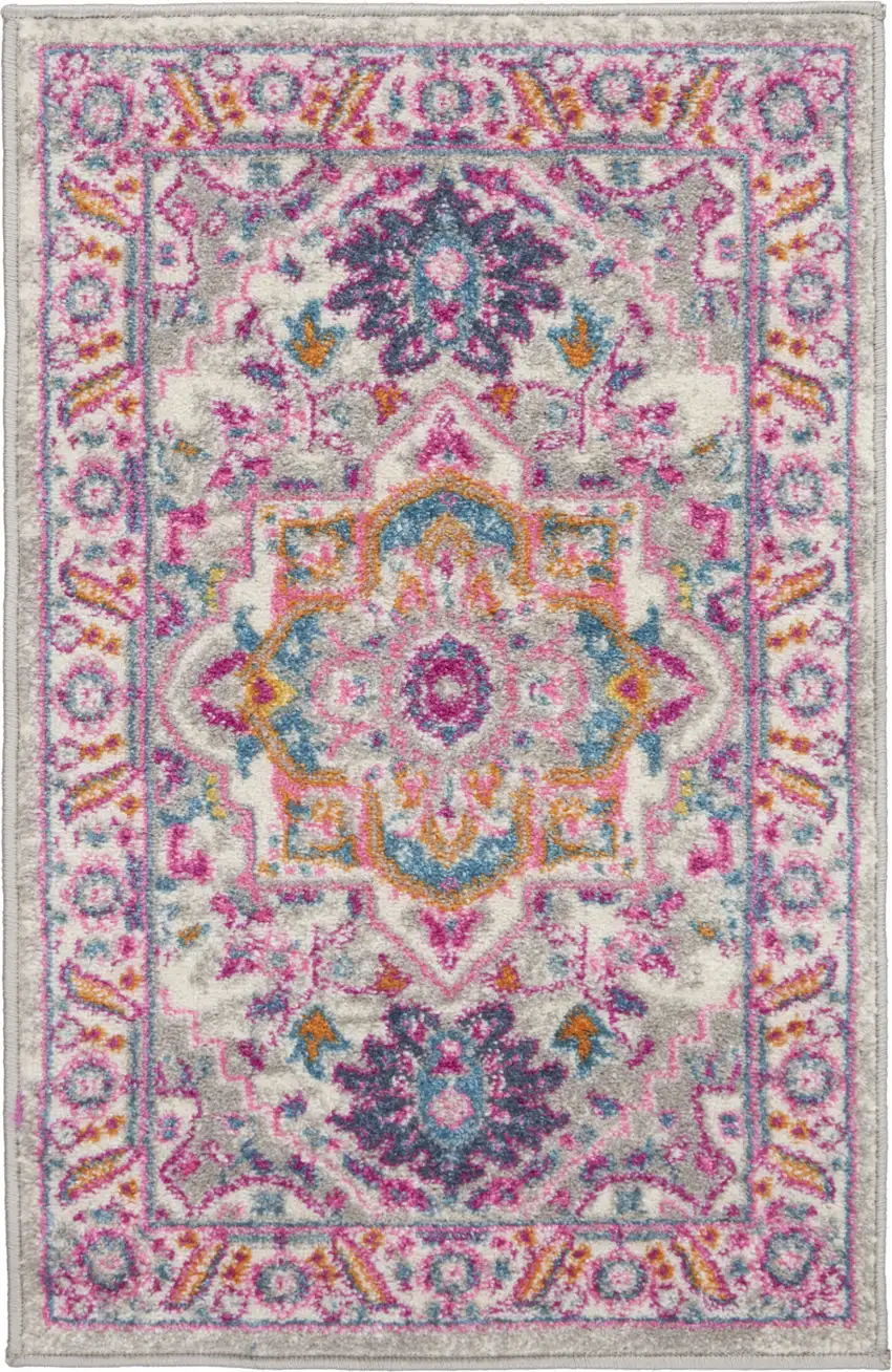 Pink And Gray Power Loom Area Rug Photo 4