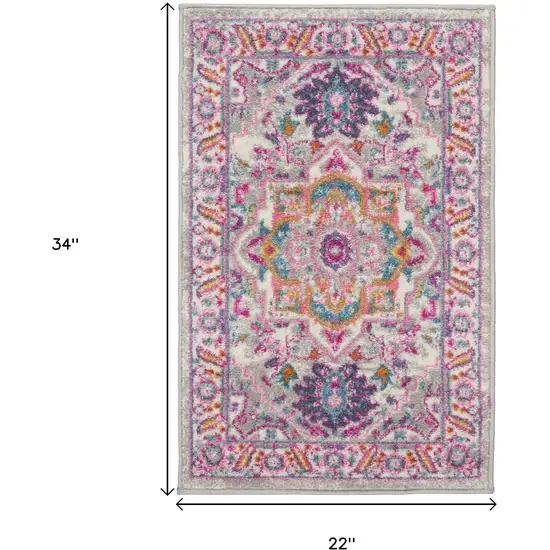 Light Gray And Pink Medallion Area Rug Photo 3