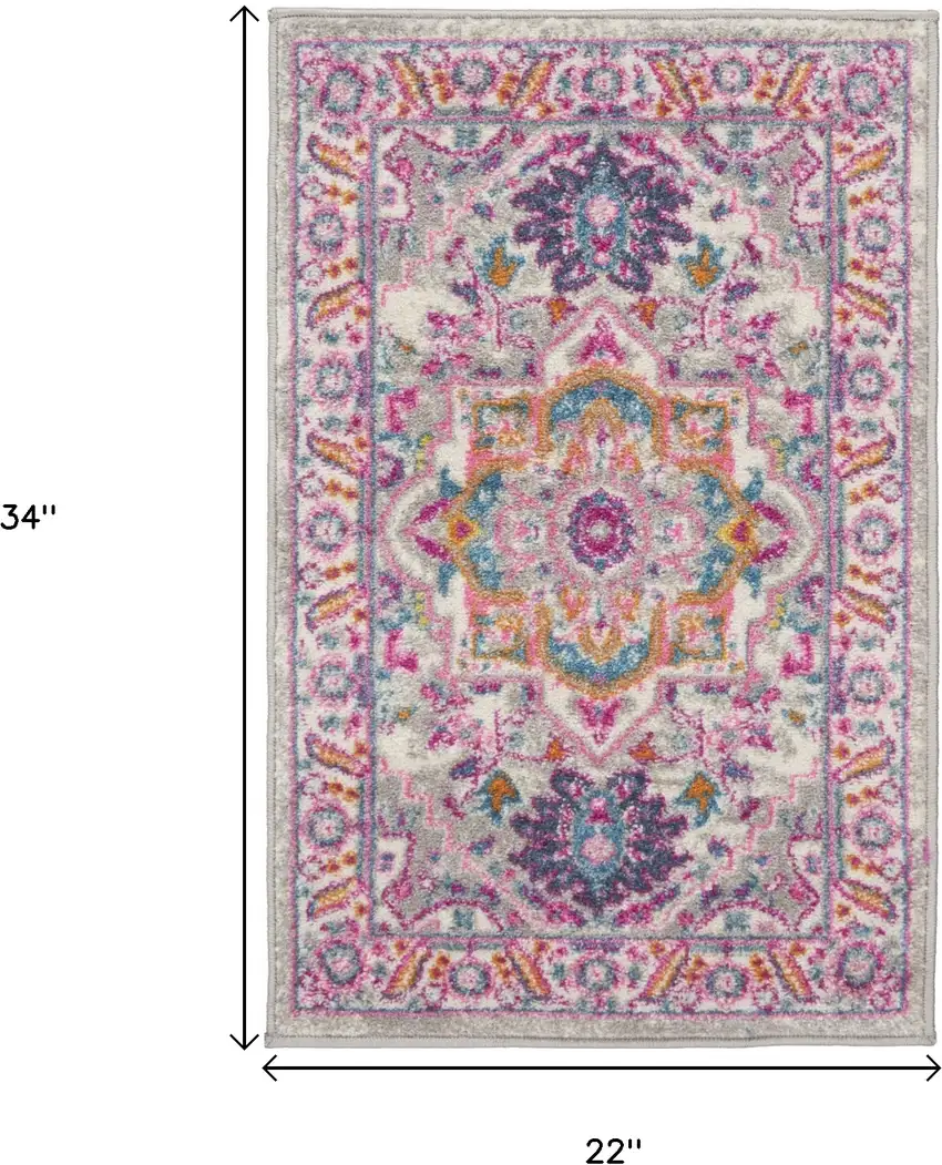 Light Gray And Pink Medallion Area Rug Photo 3