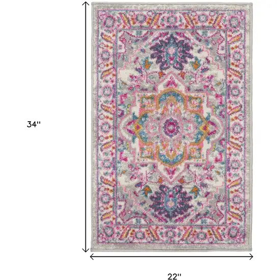 Light Gray And Pink Medallion Area Rug Photo 3
