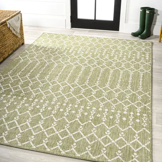 Light Green And Cream Trellis Indoor Outdoor Area Rug Photo 5