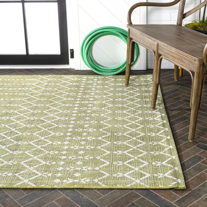 Light Green And Cream Trellis Indoor Outdoor Area Rug Photo 9