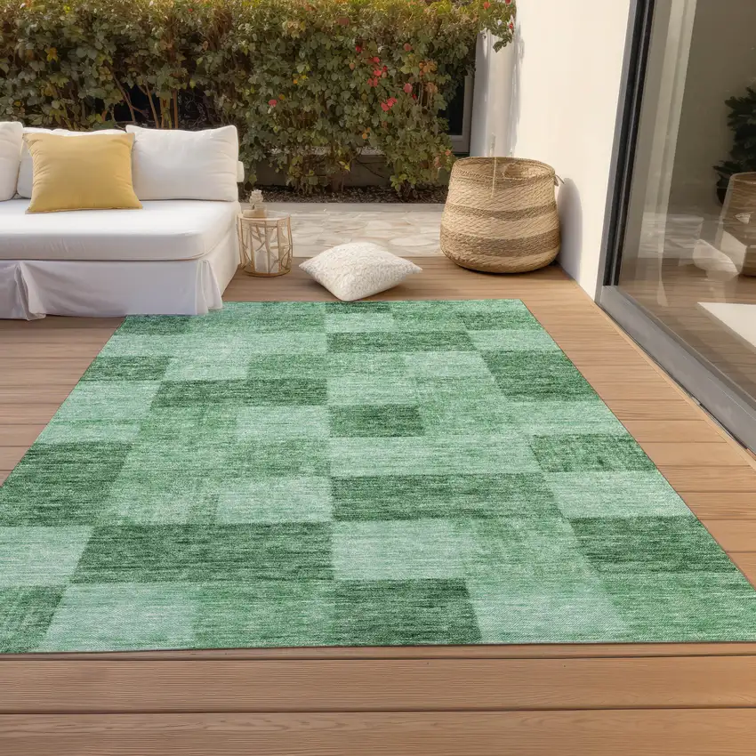 Light Green And Dark Green Geometric Washable Indoor Outdoor Area Rug Photo 9