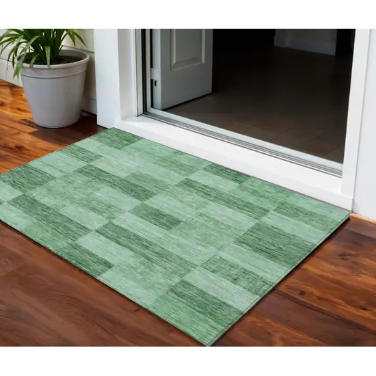 Light Green And Dark Green Geometric Washable Indoor Outdoor Area Rug Photo 1