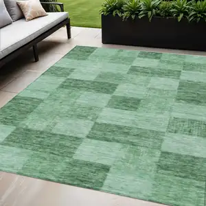 Photo of Light Green And Dark Green Geometric Washable Indoor Outdoor Area Rug