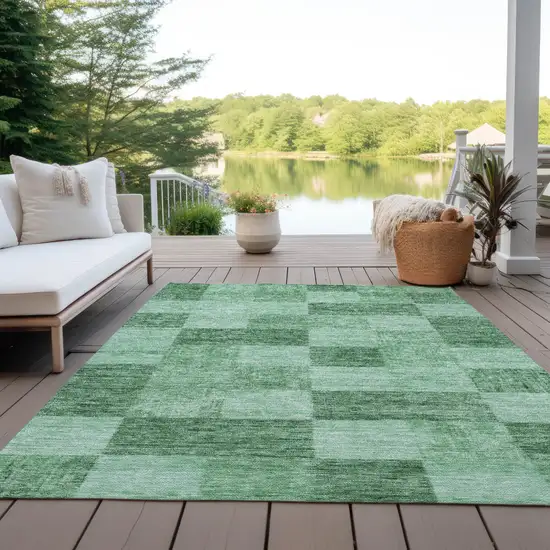 Light Green And Dark Green Geometric Washable Indoor Outdoor Area Rug Photo 7