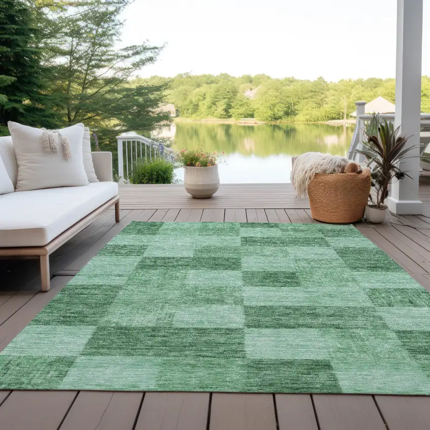 Light Green And Dark Green Geometric Washable Indoor Outdoor Area Rug Photo 7