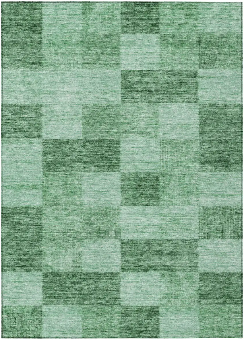 Light Green And Dark Green Geometric Washable Indoor Outdoor Area Rug Photo 2