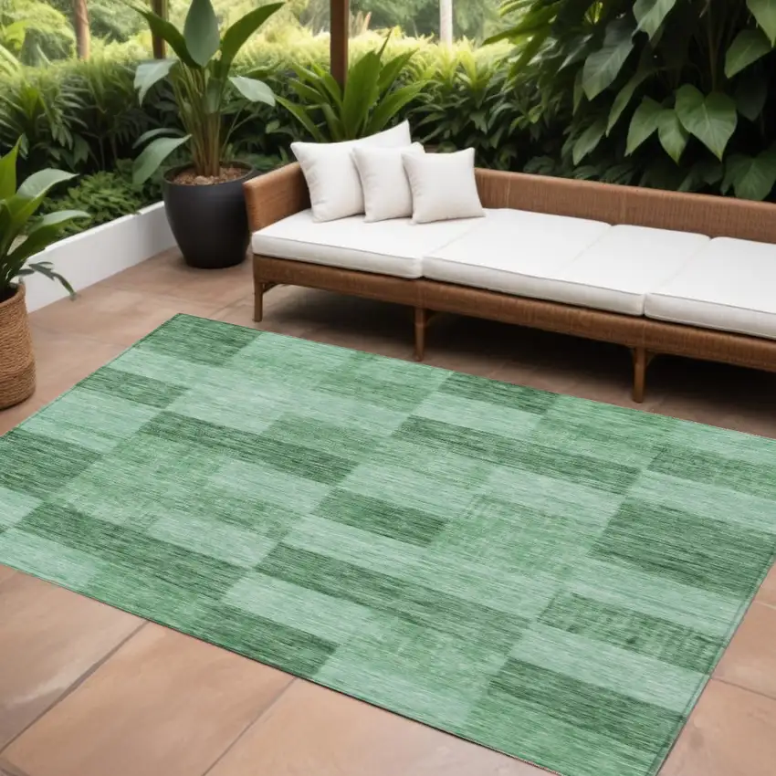 Light Green And Dark Green Geometric Washable Indoor Outdoor Area Rug Photo 1