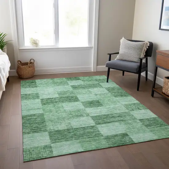 Light Green And Dark Green Geometric Washable Indoor Outdoor Area Rug Photo 9