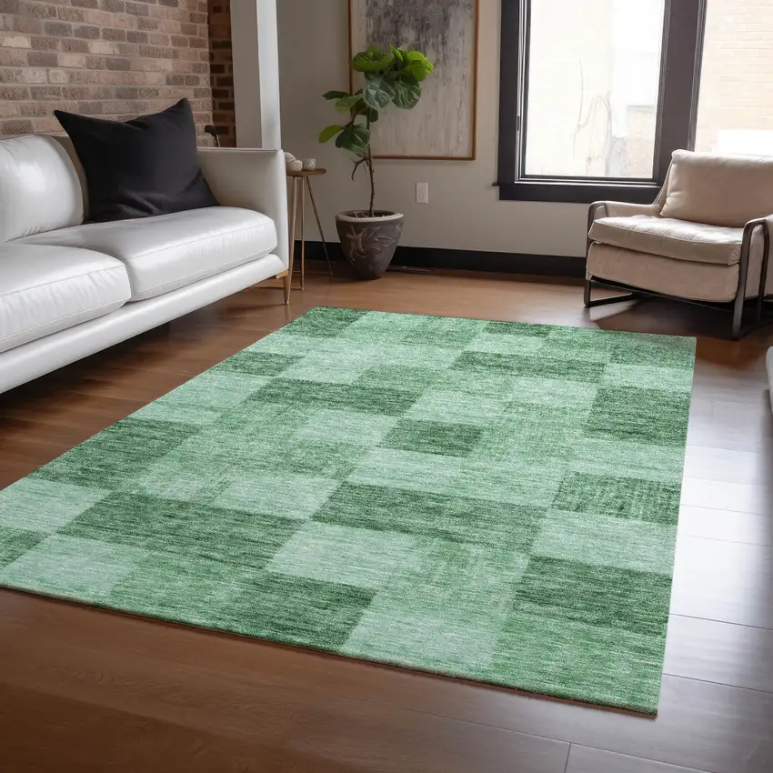 Light Green And Dark Green Geometric Washable Indoor Outdoor Area Rug Photo 8