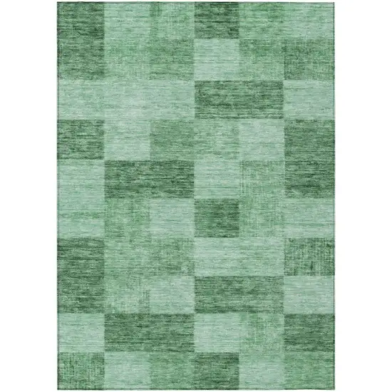 Light Green And Dark Green Geometric Washable Indoor Outdoor Area Rug Photo 2