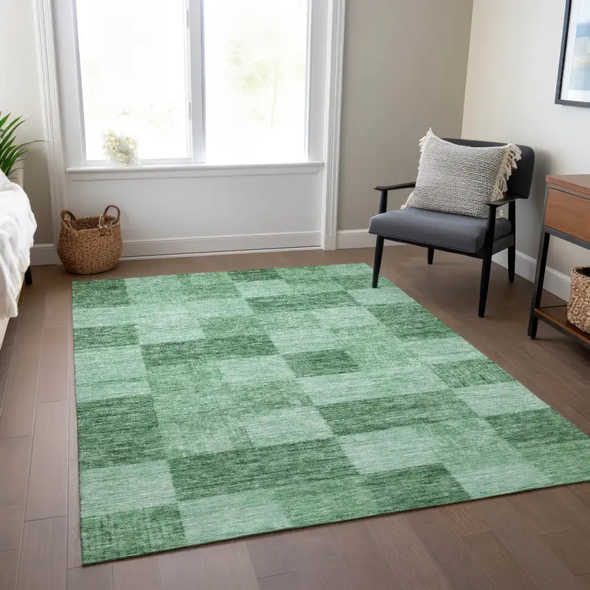 Light Green And Dark Green Geometric Washable Indoor Outdoor Area Rug Photo 9