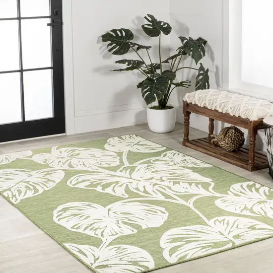 Light Green And Ivory Floral Indoor Outdoor Area Rug Photo 8