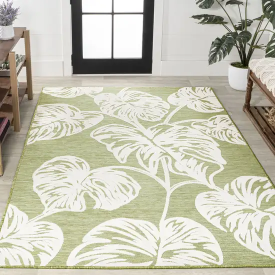 Light Green And Ivory Floral Indoor Outdoor Area Rug Photo 7