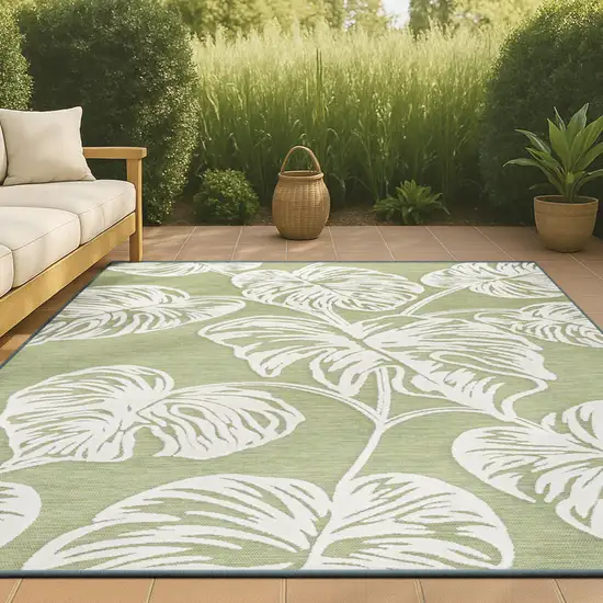 Light Green And Ivory Floral Indoor Outdoor Area Rug Photo 4