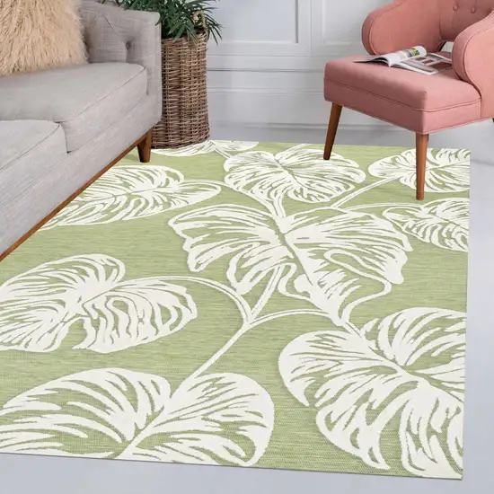 Light Green And Ivory Floral Indoor Outdoor Area Rug Photo 9