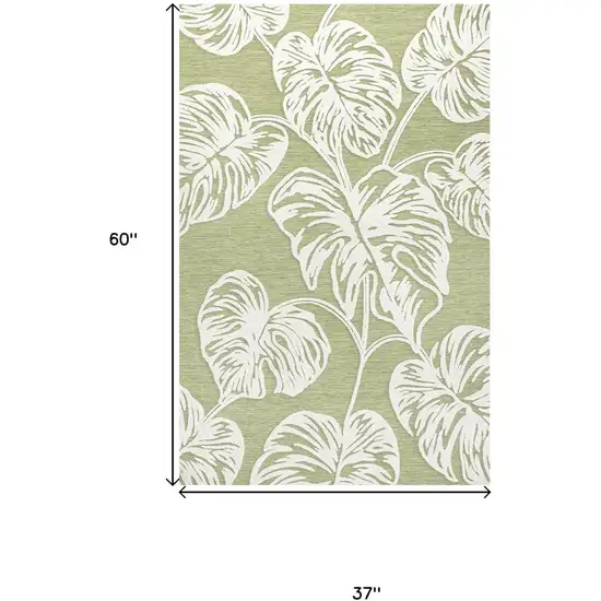 Light Green And Ivory Floral Indoor Outdoor Area Rug Photo 5