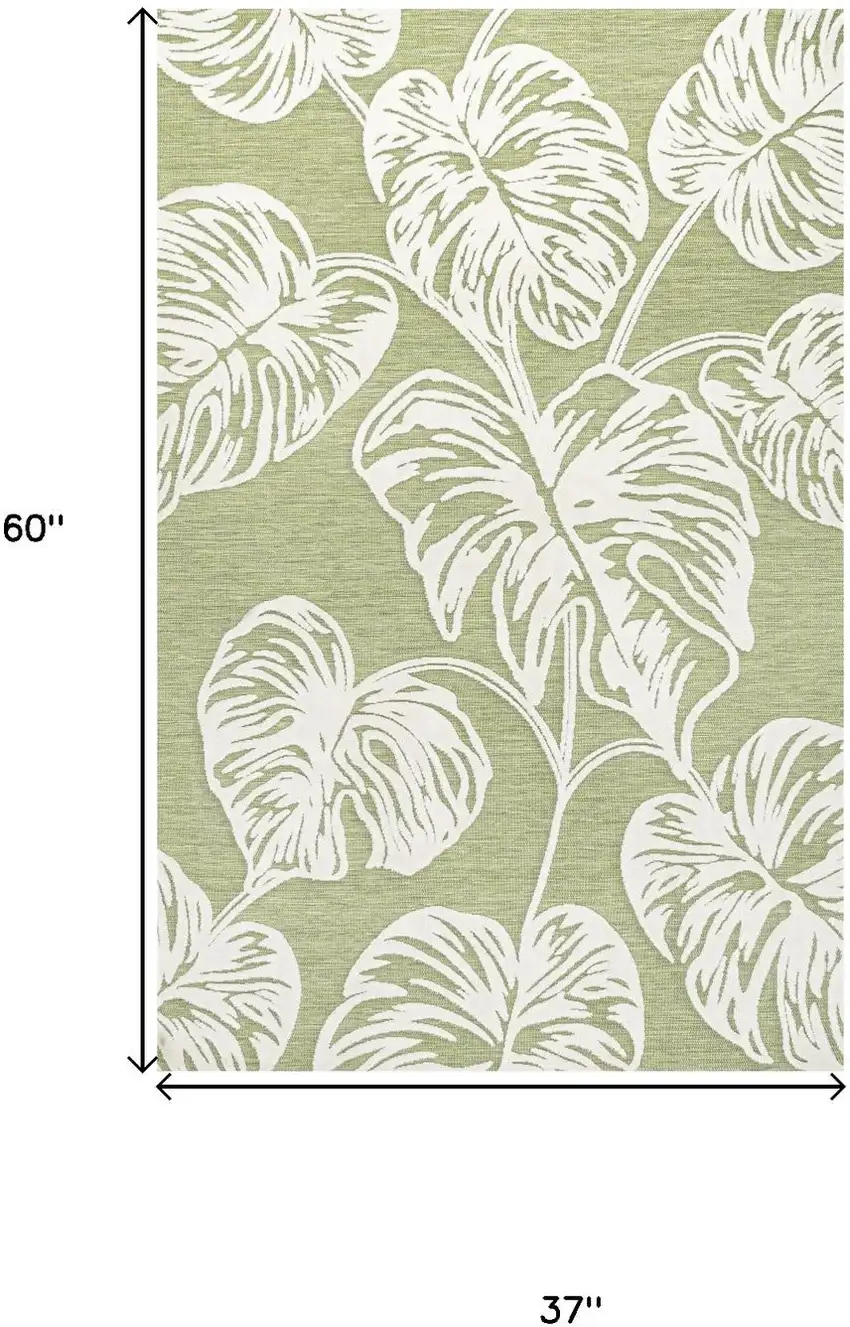 Light Green And Ivory Floral Indoor Outdoor Area Rug Photo 5