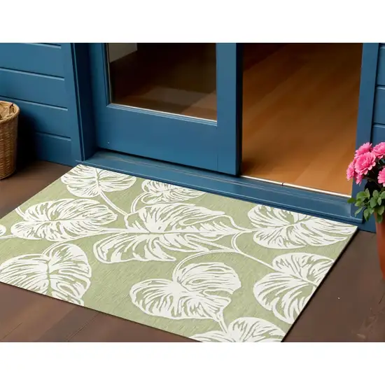Light Green And Ivory Floral Indoor Outdoor Area Rug Photo 1