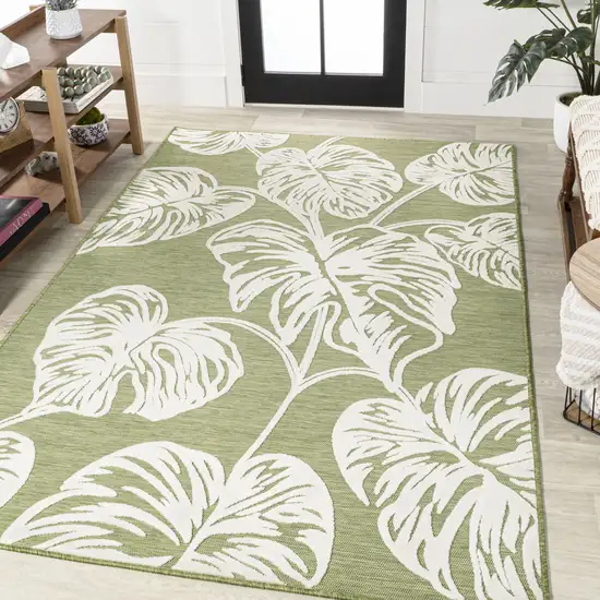 Light Green And Ivory Floral Indoor Outdoor Area Rug Photo 5