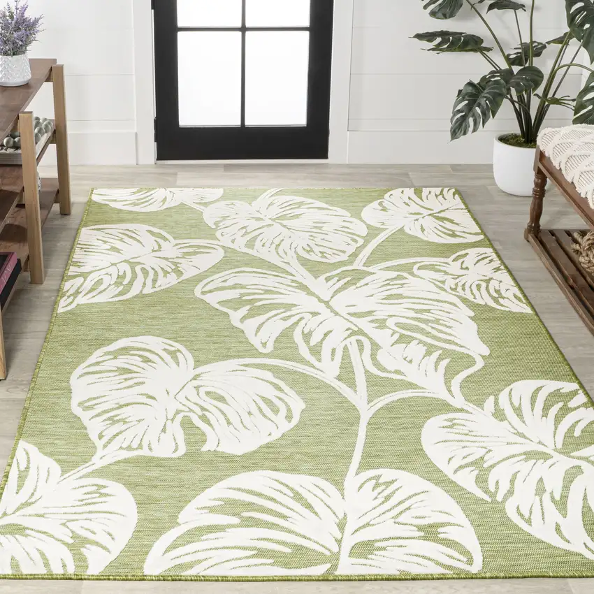 Light Green And Ivory Floral Indoor Outdoor Area Rug Photo 7