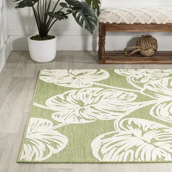Light Green And Ivory Floral Indoor Outdoor Area Rug Photo 6
