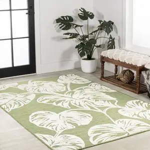 Photo of Light Green And Ivory Floral Indoor Outdoor Area Rug