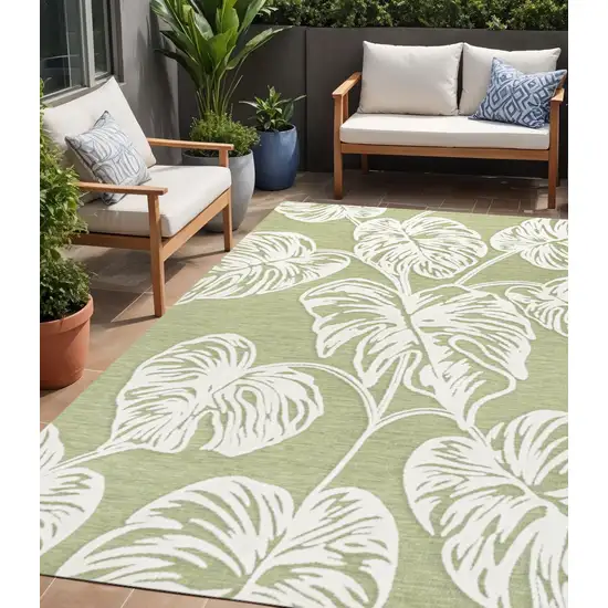 Light Green And Ivory Floral Indoor Outdoor Area Rug Photo 1