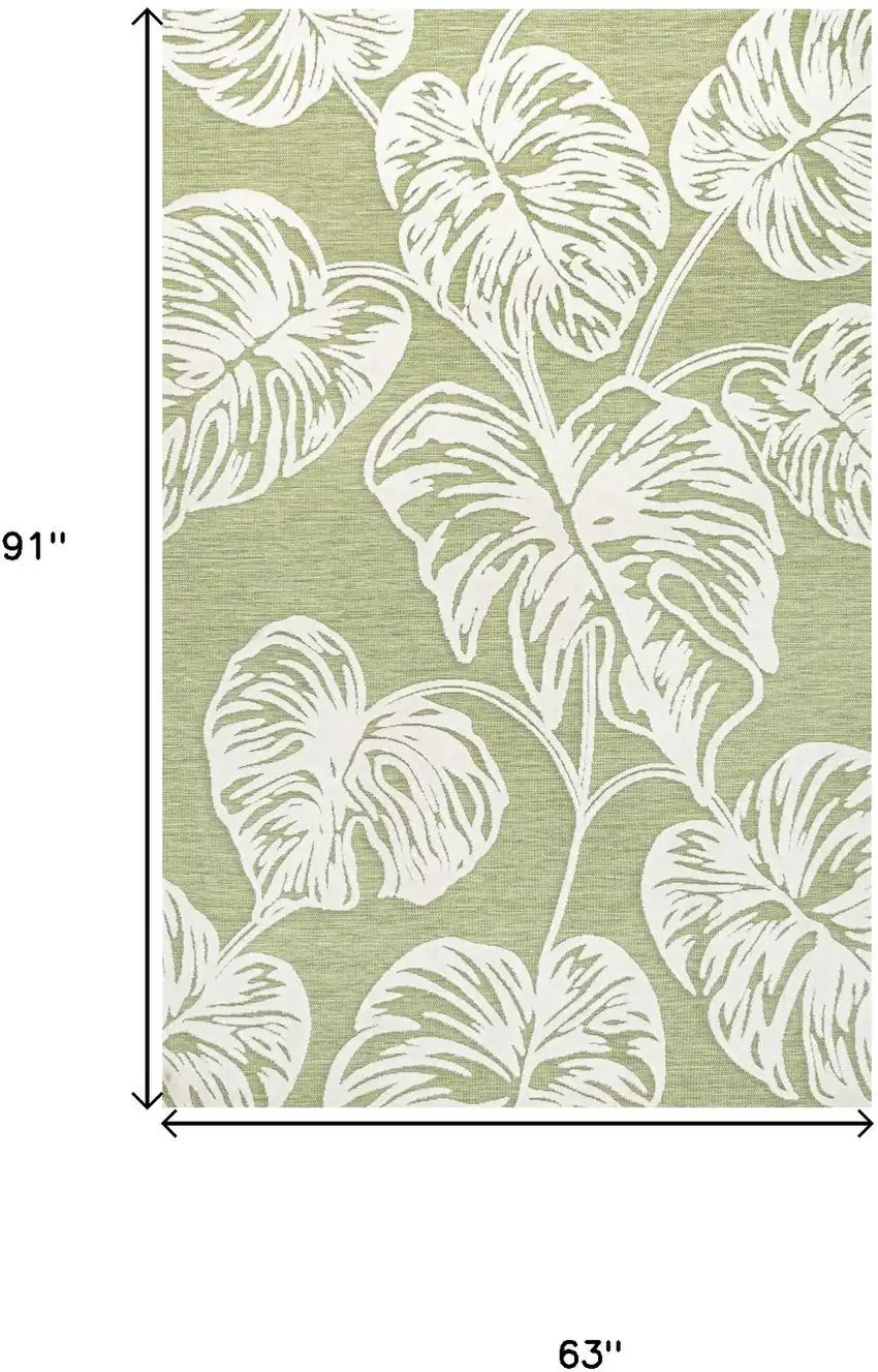 Light Green And Ivory Floral Indoor Outdoor Area Rug Photo 5