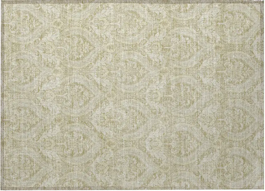 Light Green Damask Washable Non Skid Indoor Outdoor Area Rug Photo 4