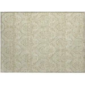Photo of Light Green Damask Washable Non Skid Indoor Outdoor Area Rug