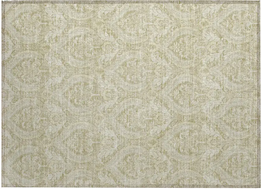 Light Green Damask Washable Non Skid Indoor Outdoor Area Rug Photo 2
