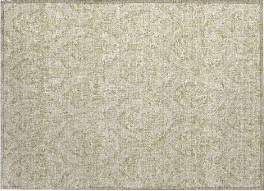 Light Green Damask Washable Non Skid Indoor Outdoor Area Rug Photo 2
