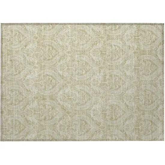Light Green Damask Washable Non Skid Indoor Outdoor Area Rug Photo 5