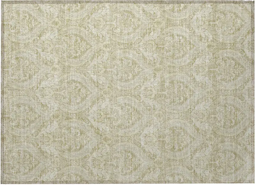 Light Green Damask Washable Non Skid Indoor Outdoor Area Rug Photo 5
