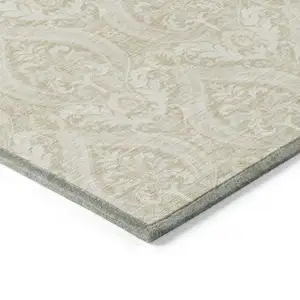 Photo of Light Green Damask Washable Non Skid Indoor Outdoor Area Rug