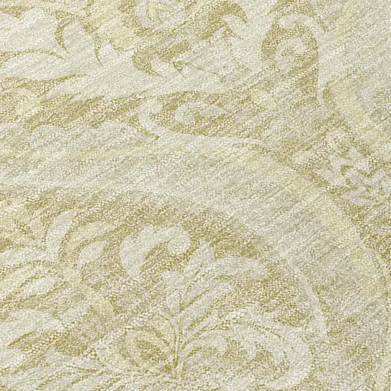 Light Green Damask Washable Indoor Outdoor Area Rug Photo 8