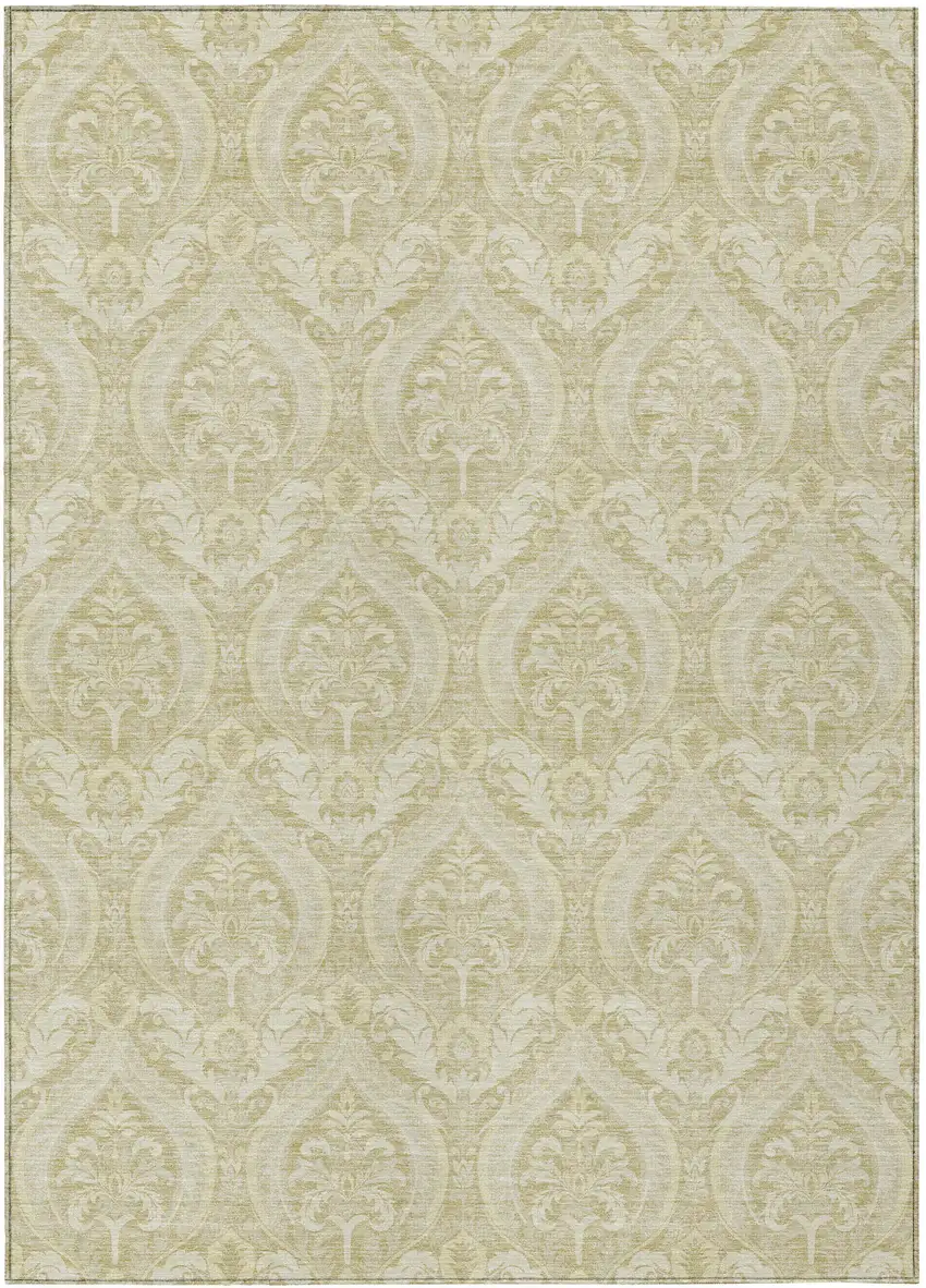 Light Green Damask Washable Non Skid Indoor Outdoor Area Rug Photo 2