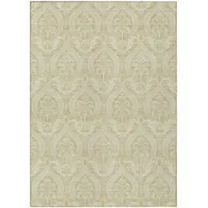 Photo of Light Green Damask Washable Non Skid Indoor Outdoor Area Rug