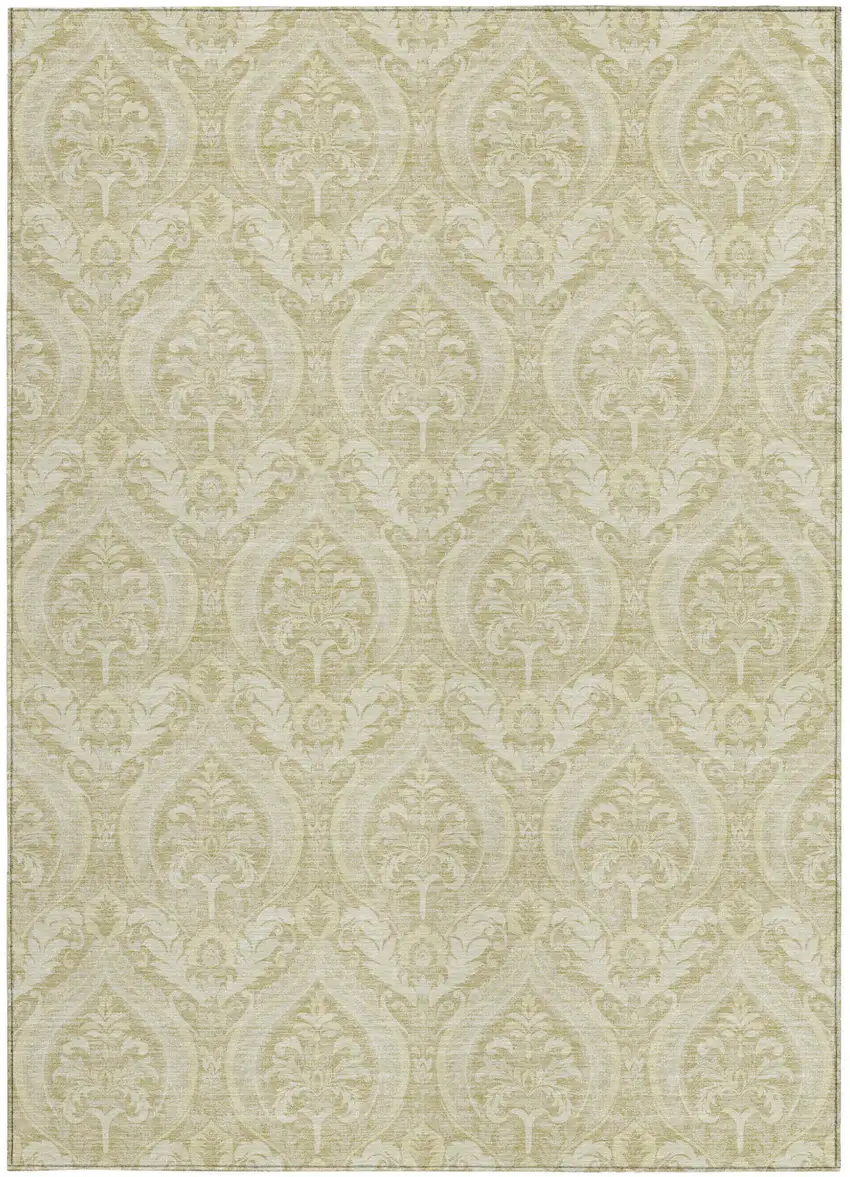 Light Green Damask Washable Non Skid Indoor Outdoor Area Rug Photo 5