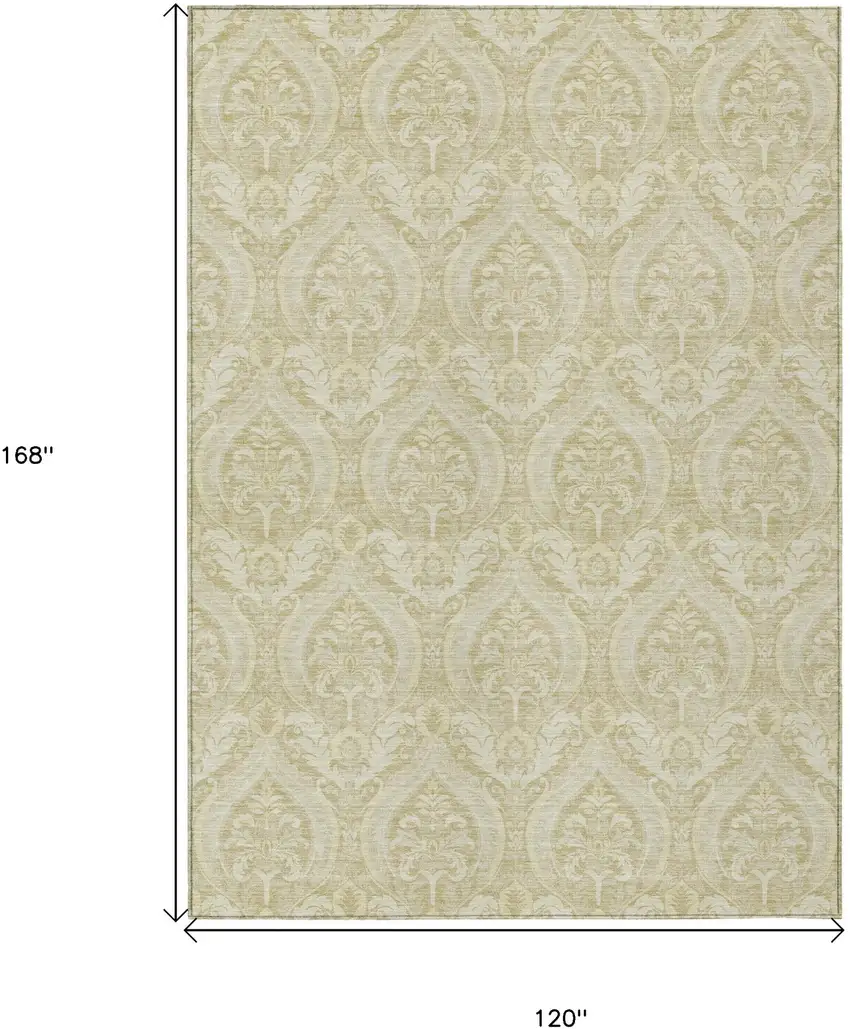 Light Green Damask Washable Non Skid Indoor Outdoor Area Rug Photo 3