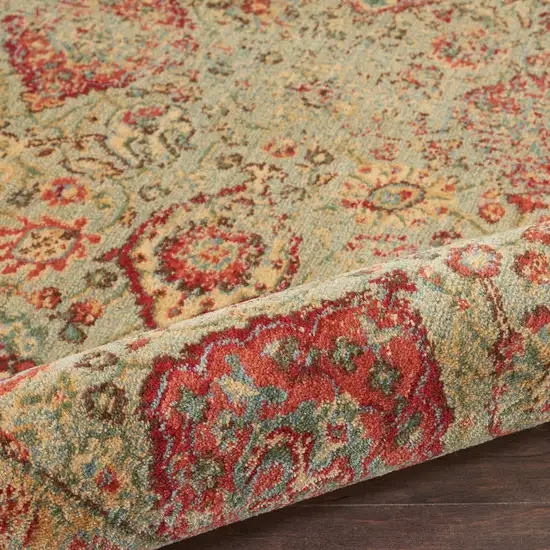 Light Green Tan And Red Floral Distressed Non Skid Area Rug Photo 8
