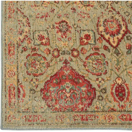 Light Green Tan And Red Floral Distressed Non Skid Area Rug Photo 9