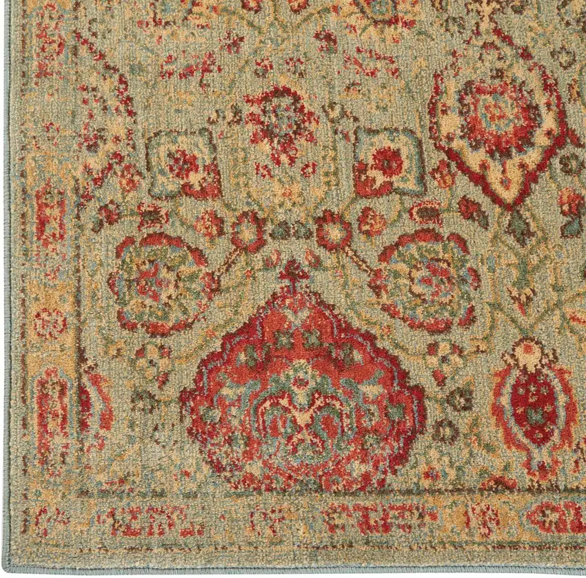 Light Green Tan And Red Floral Distressed Non Skid Area Rug Photo 9