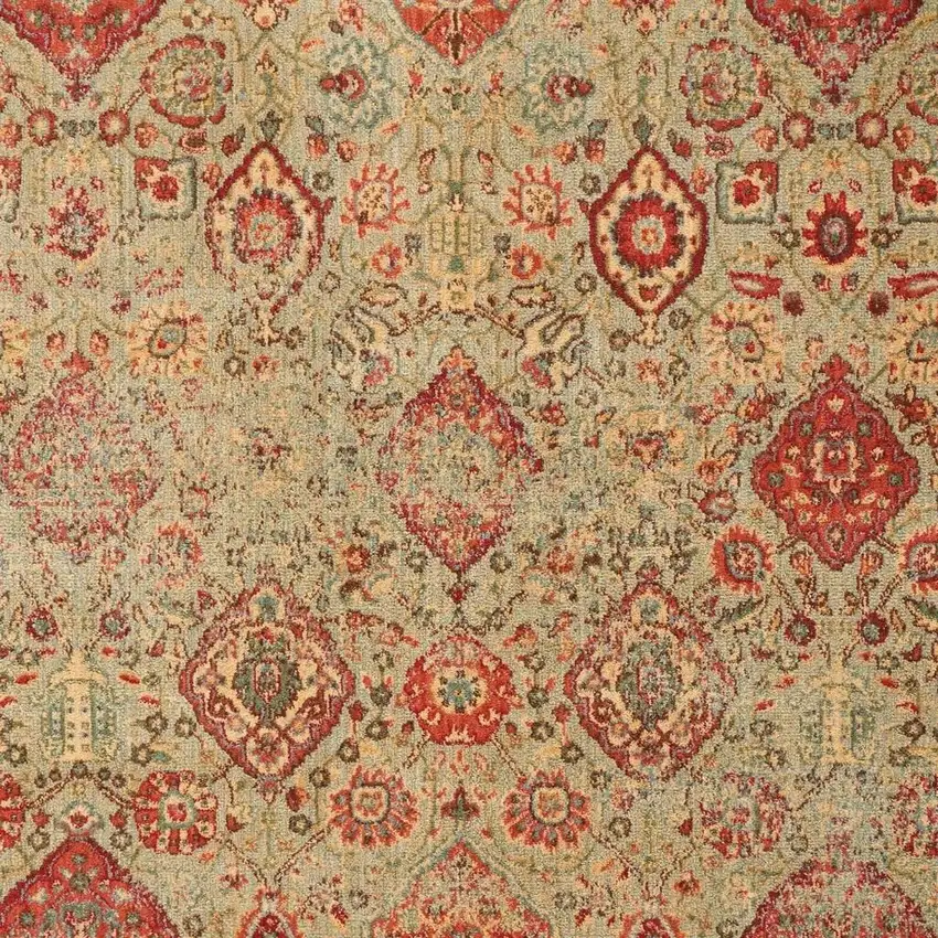 Light Green Tan And Red Floral Distressed Non Skid Area Rug Photo 3